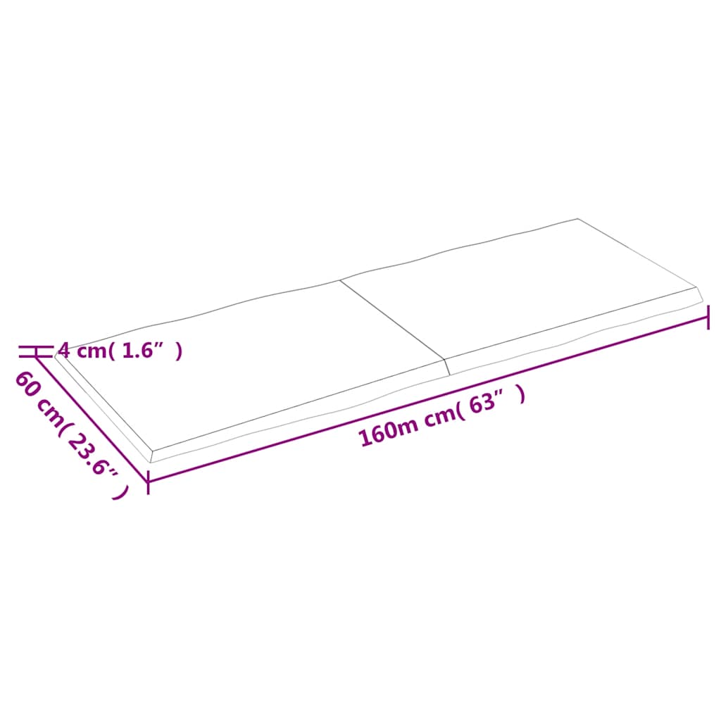 Bordplate lysebrun 160x60x(2-4)cm behandlet heltre naturlig