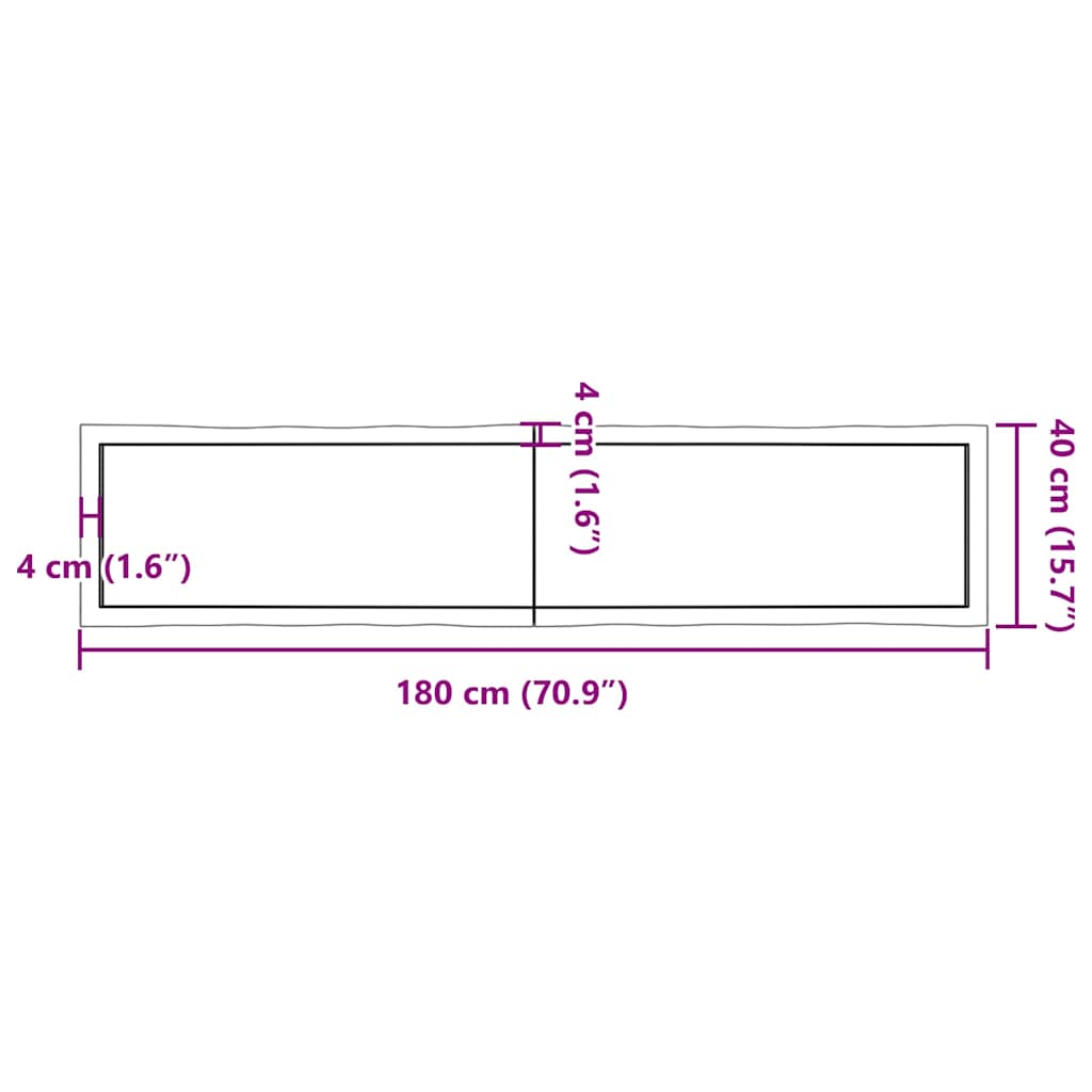 Bordplate lysebrun 180x40x(2-4)cm behandlet heltre naturlig