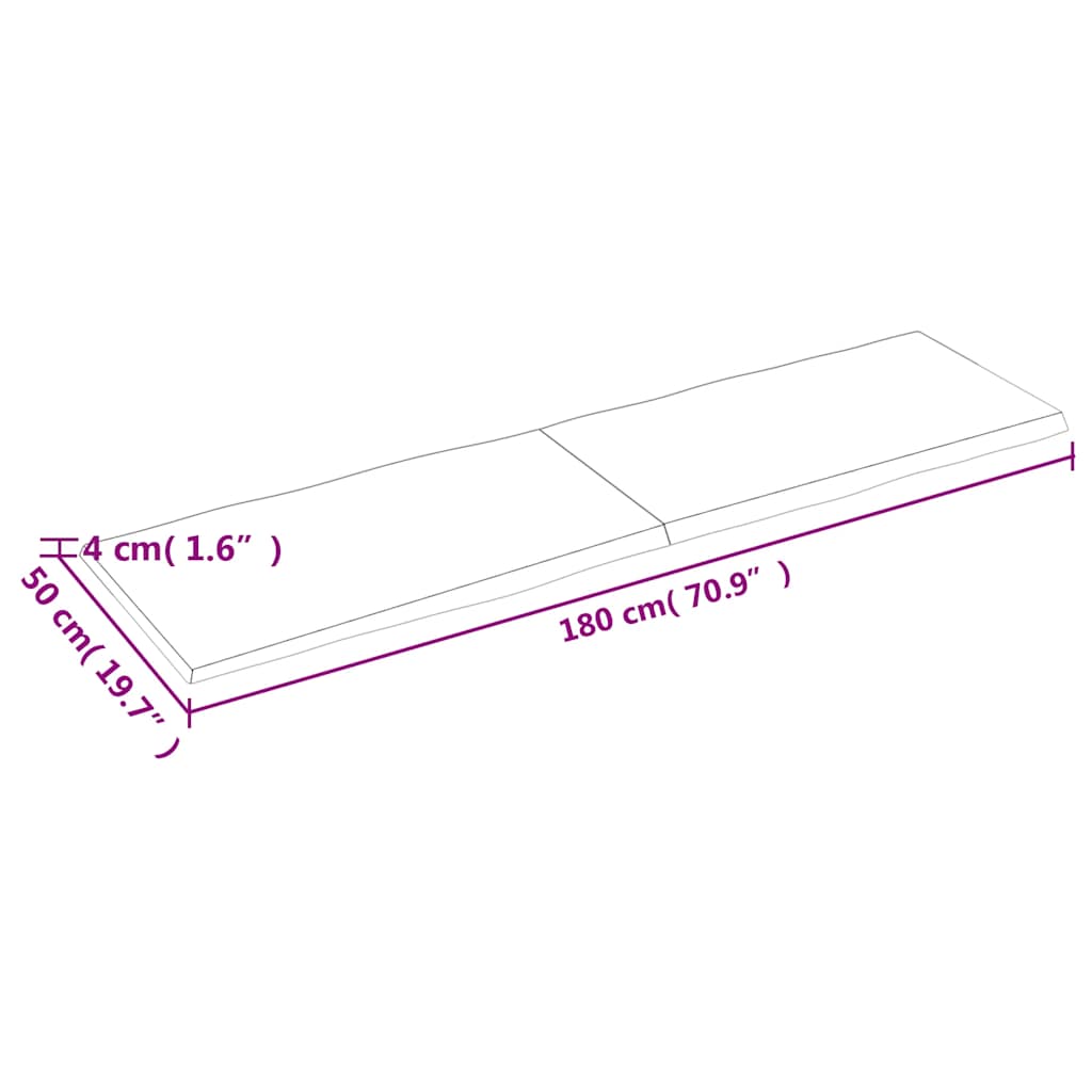 Bordplate lysebrun 180x50x(2-4)cm behandlet heltre naturlig