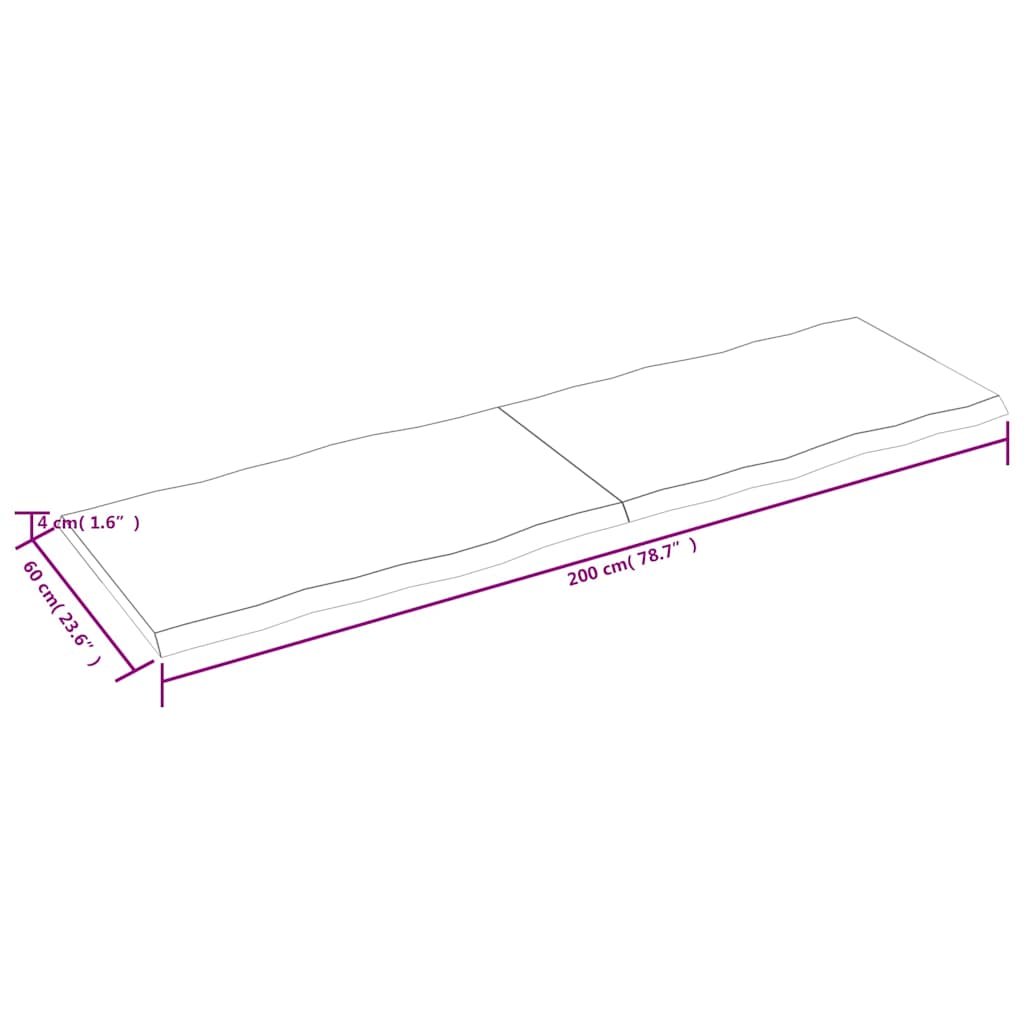 Bordplate lysebrun 200x60x(2-4)cm behandlet heltre naturlig
