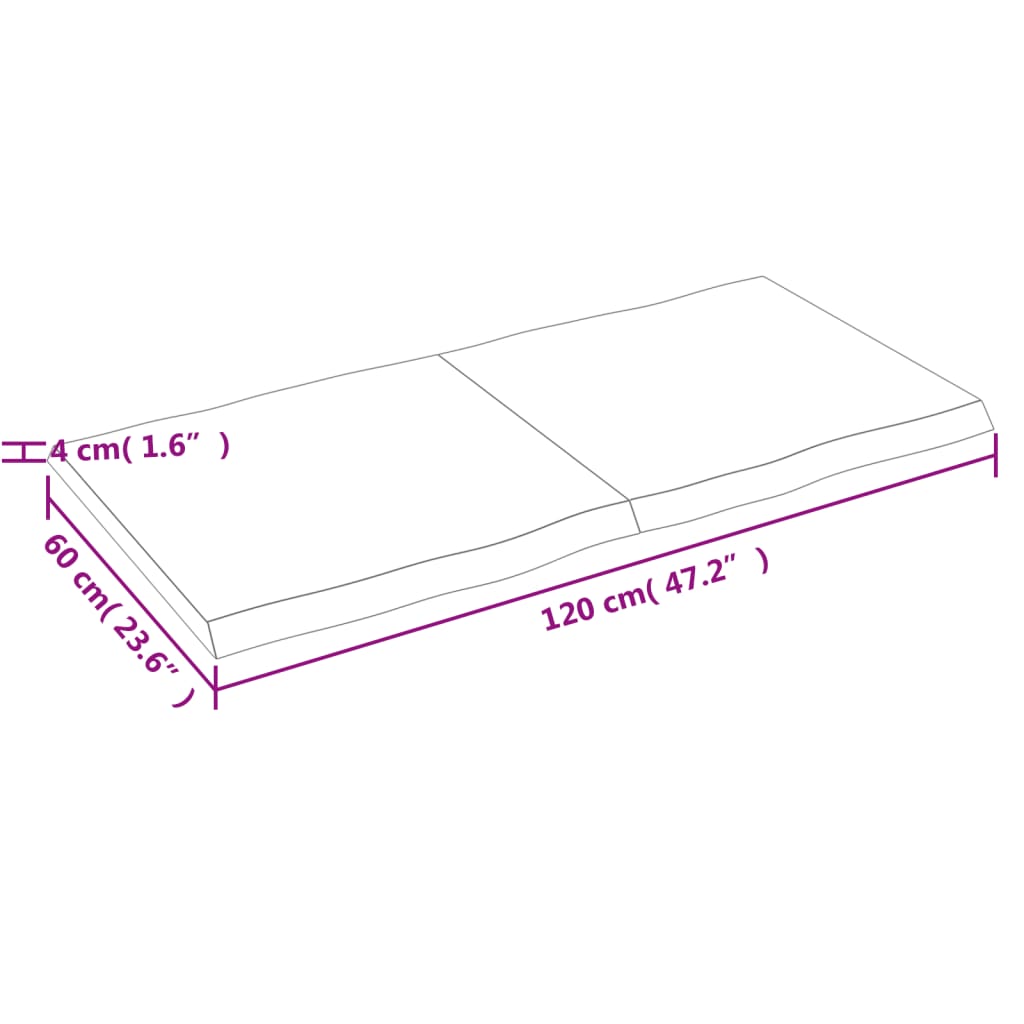 Bordplate mørkebrun 120x60x(2-4)cm behandlet heltre naturlig