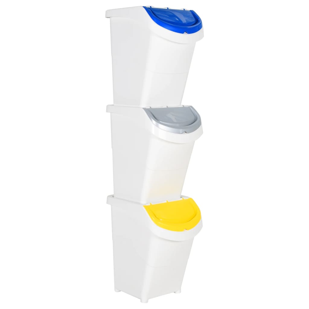 Stablebare avfallsbeholdere med lokk 3 stk hvit PP 120 L