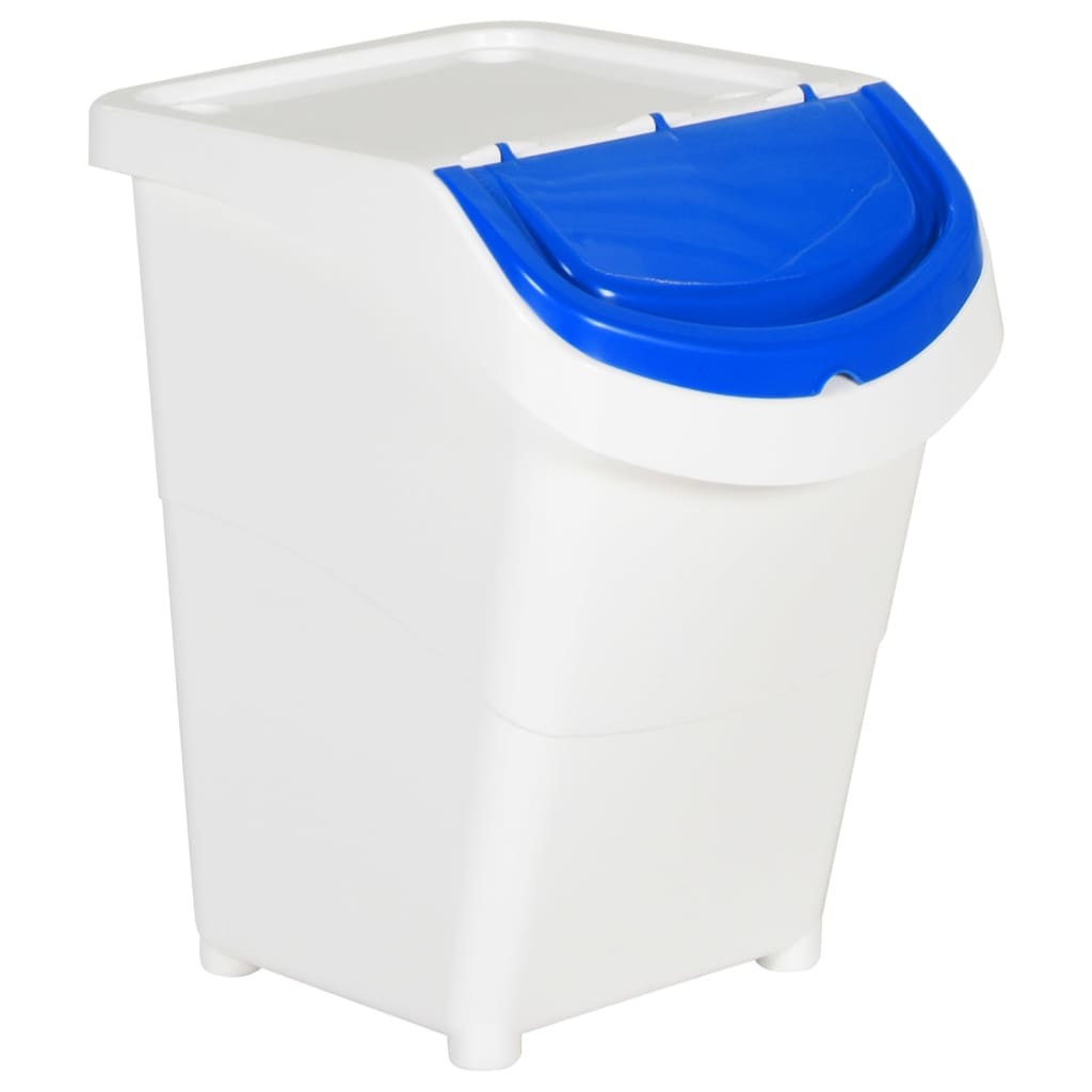 Stablebare avfallsbeholdere med lokk 3 stk hvit PP 120 L