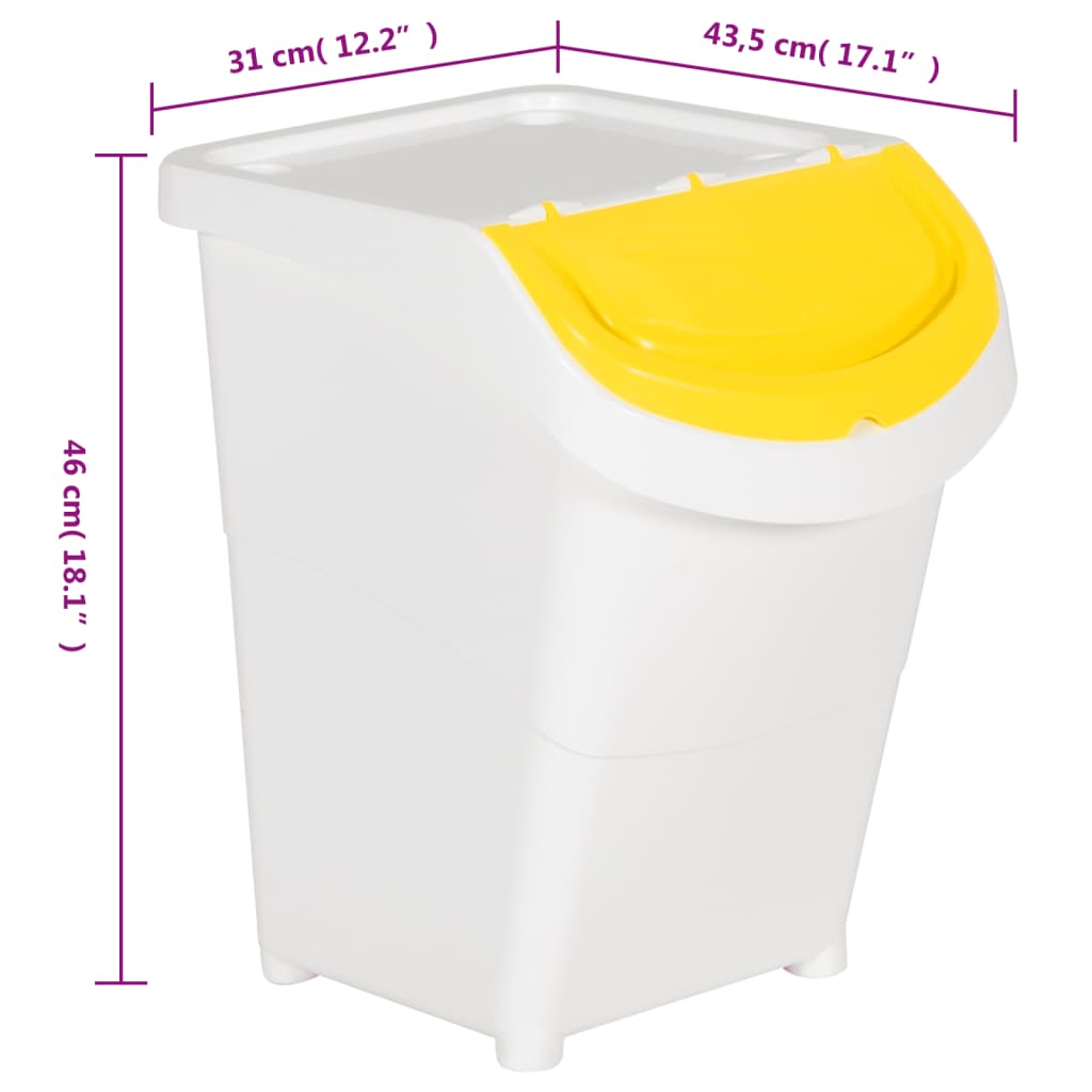 Stablebare avfallsbeholdere med lokk 3 stk hvit PP 120 L
