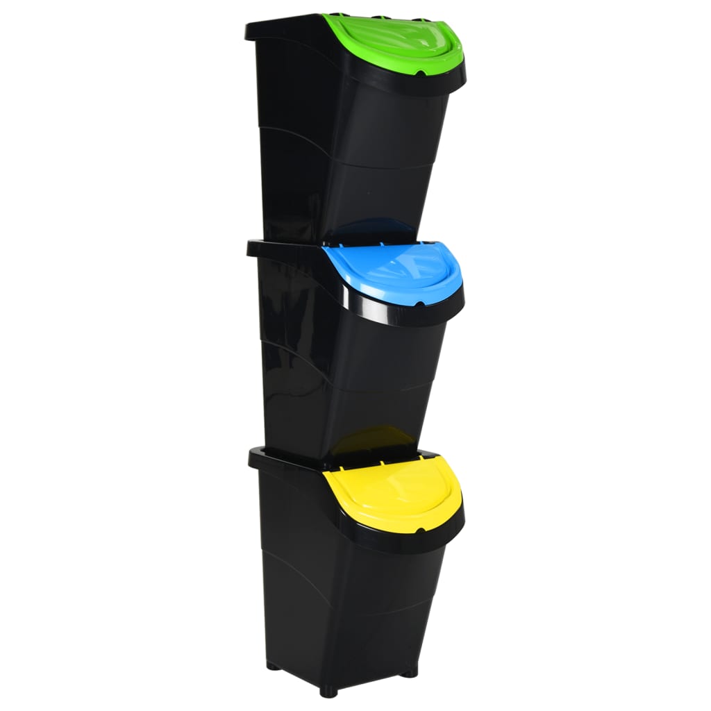 Stablebare avfallsbeholdere med lokk 3 stk svart PP 120 L vidaXL