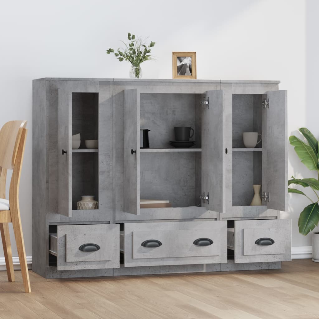 Highboards 3 stk betonggrå konstruert tre