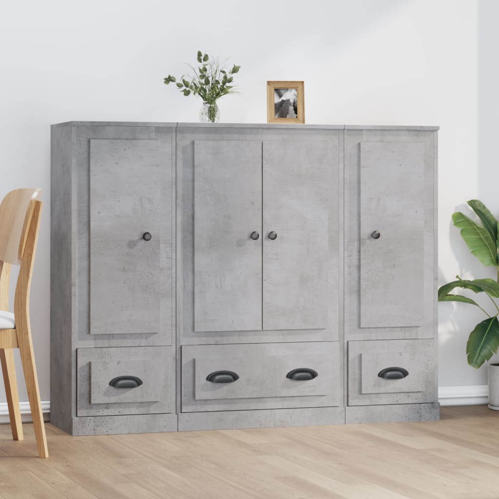 Highboards 3 stk betonggrå konstruert tre