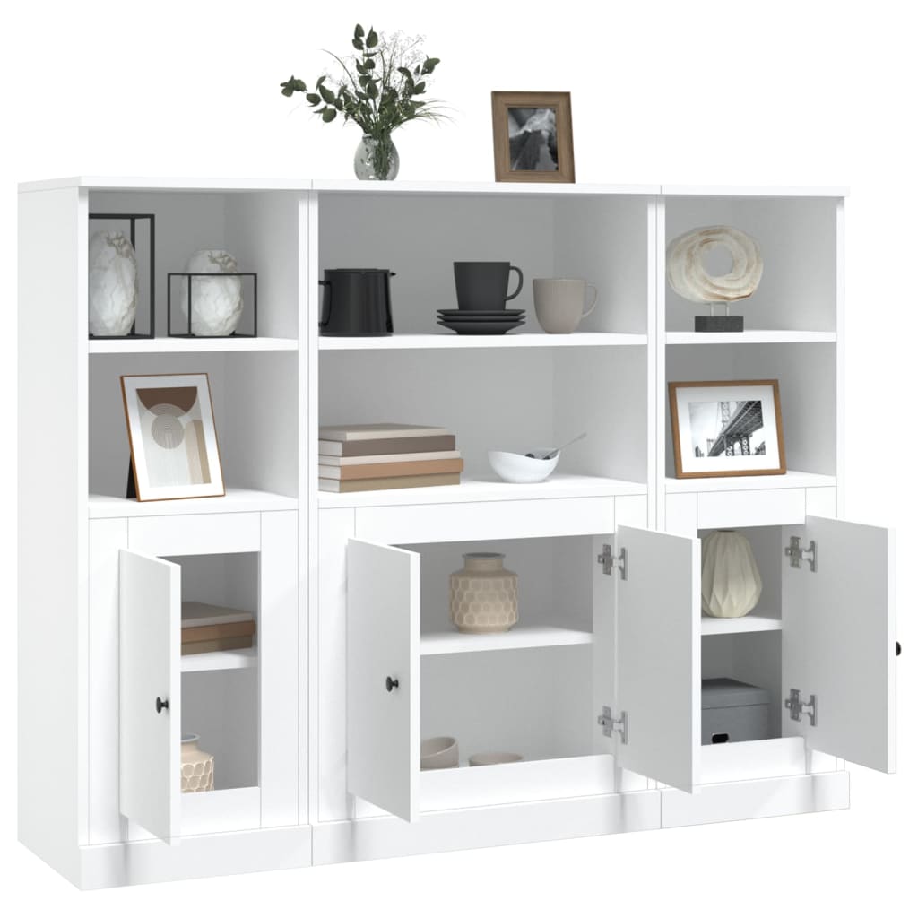 Highboards 3 stk hvit konstruert tre