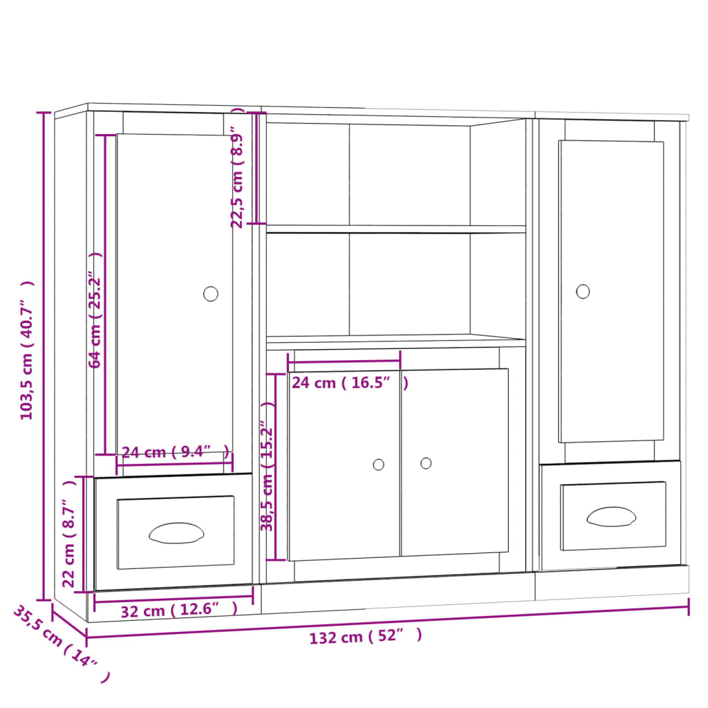 Highboards 3 stk hvit konstruert tre