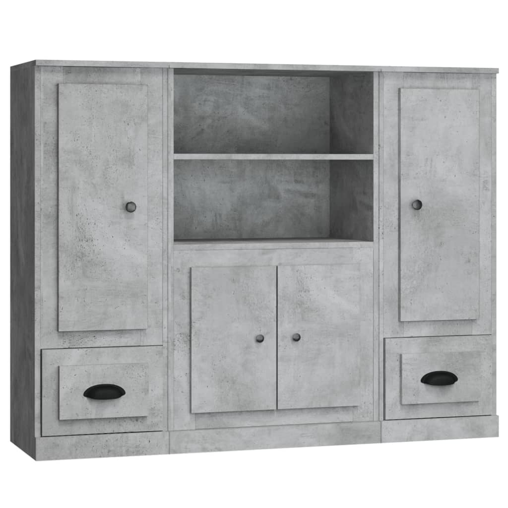 Highboards 3 stk betonggrå konstruert tre