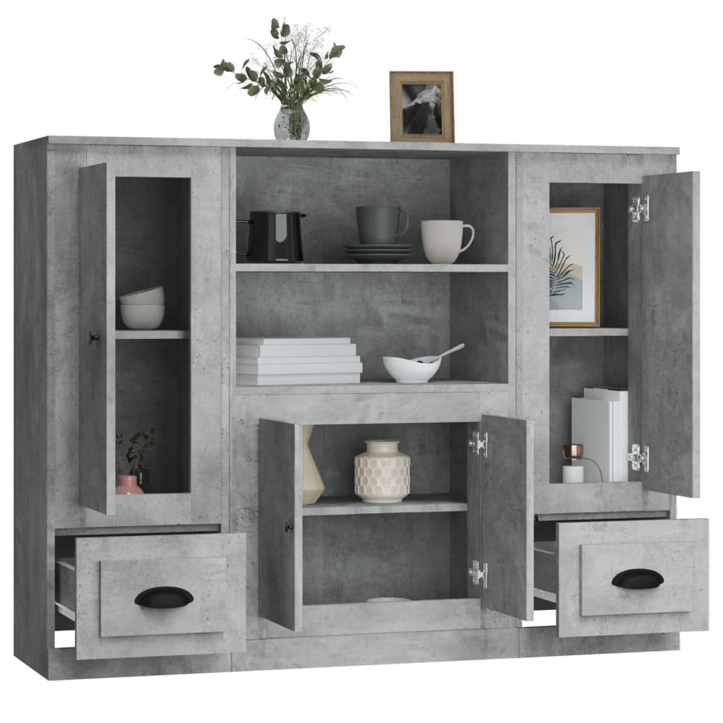 Highboards 3 stk betonggrå konstruert tre