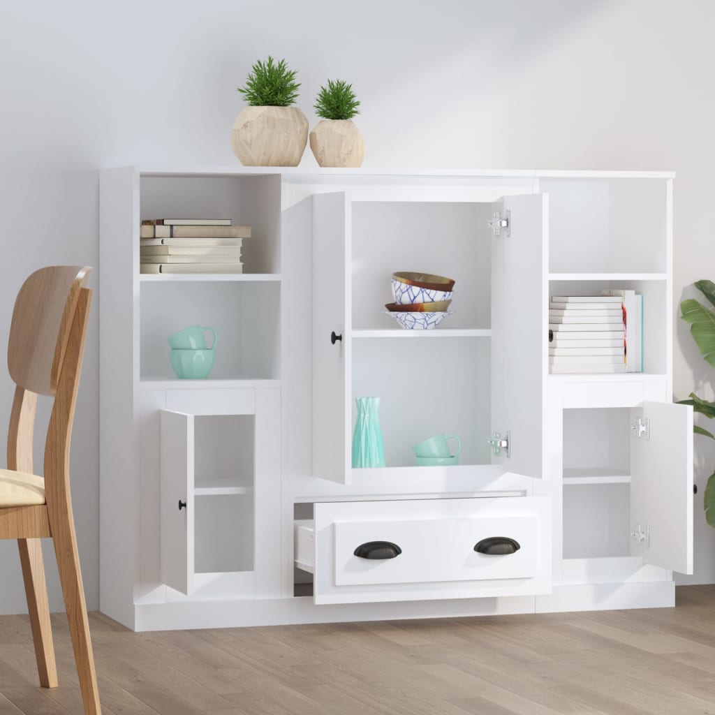 Highboards 3 stk hvit konstruert tre