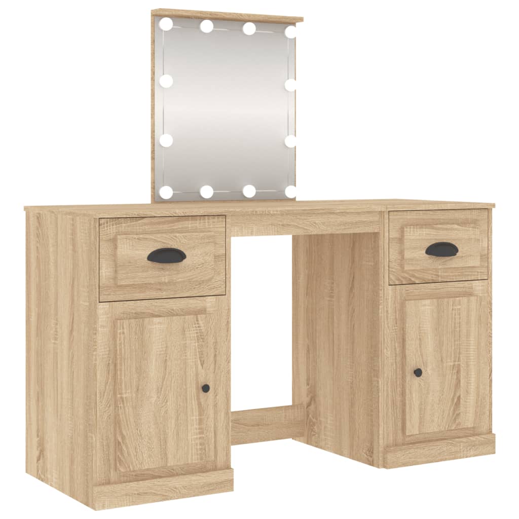 Sminkebord med LED sonoma eik 130x50x132,5 cm