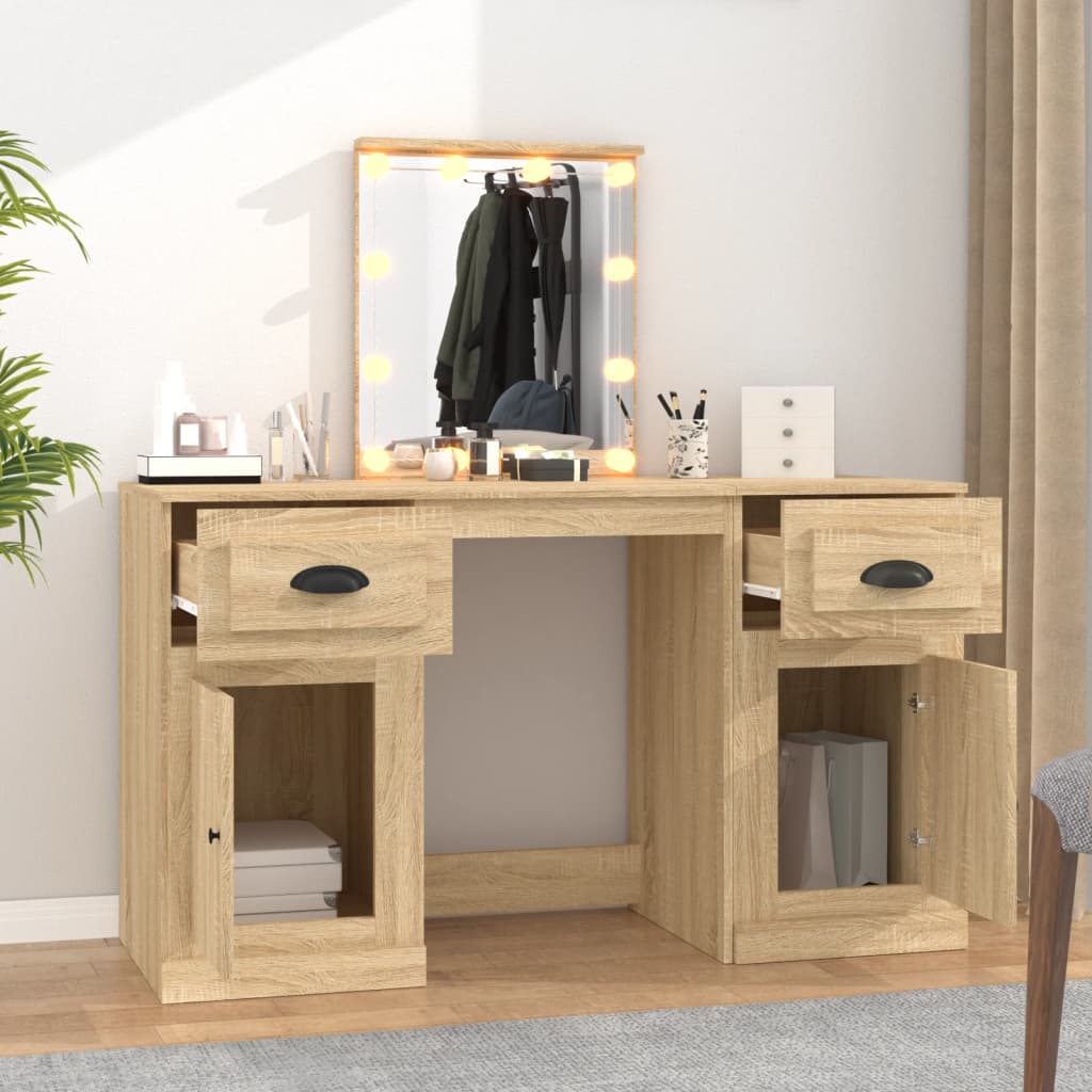 Sminkebord med LED sonoma eik 130x50x132,5 cm