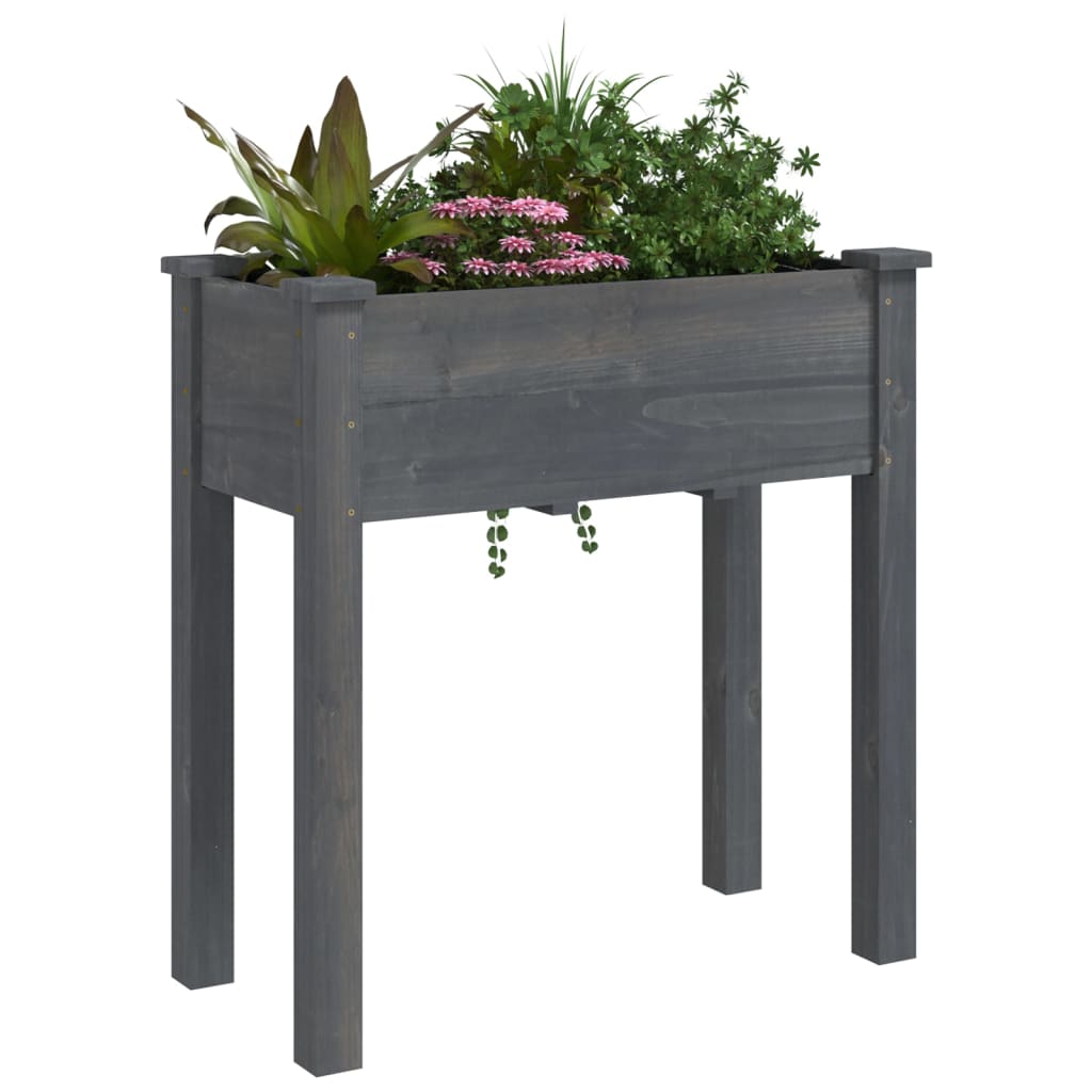Plantekasse med foring grå 71x37x76 cm heltre gran
