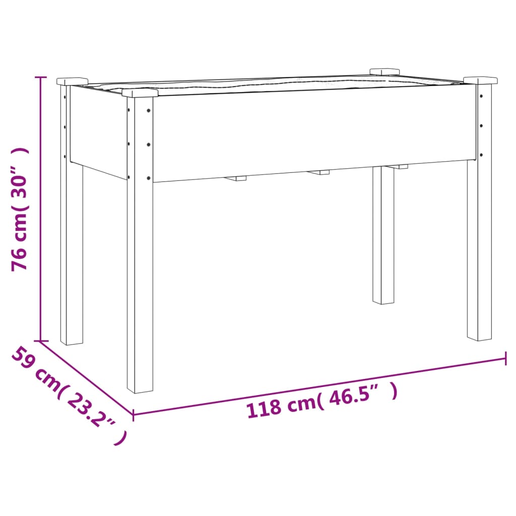Plantekasse med foring grå 118x59x76 cm heltre gran