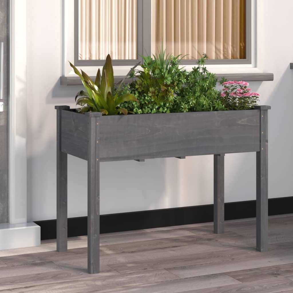Plantekasse med foring grå 118x59x76 cm heltre gran