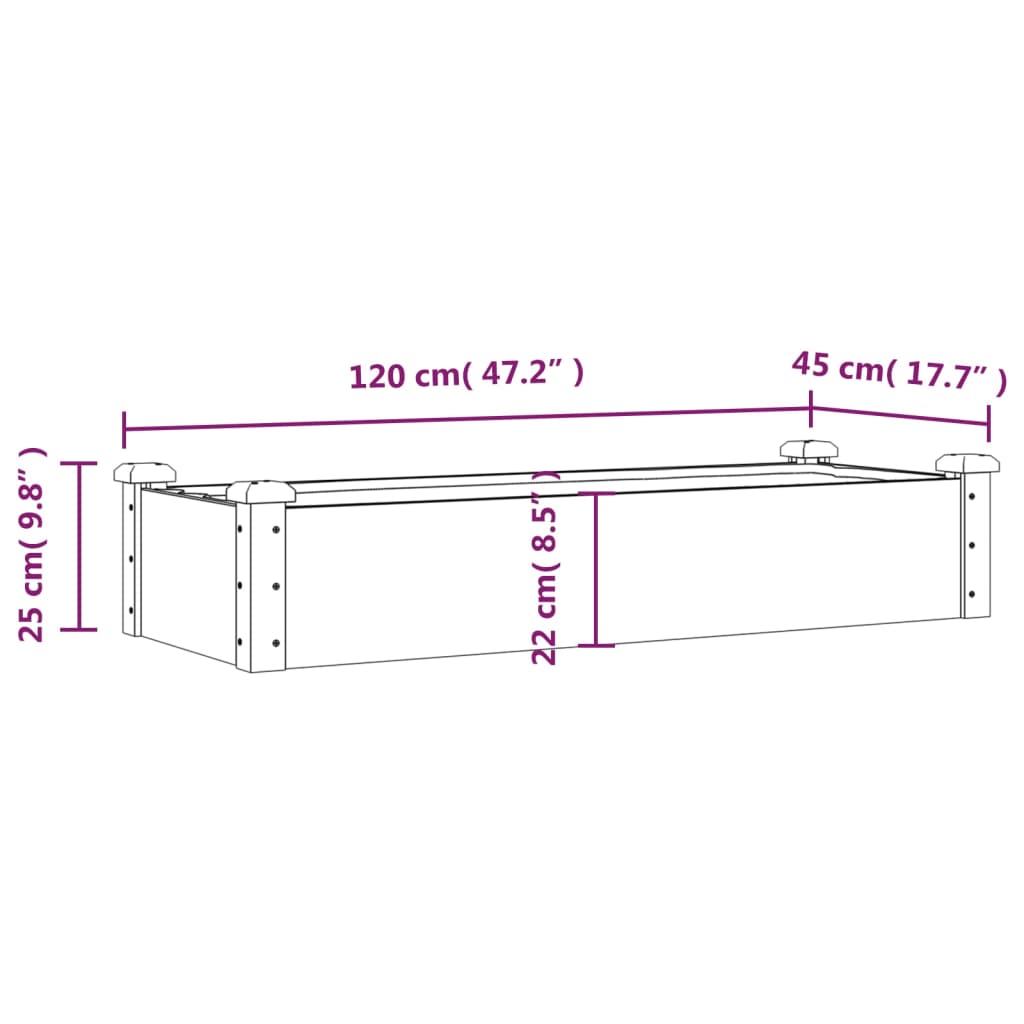 Høybed med foring 120x45x25 cm heltre gran vidaXL
