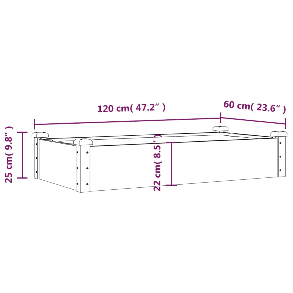 Høybed med foring grå 120x60x25 cm heltre gran vidaXL