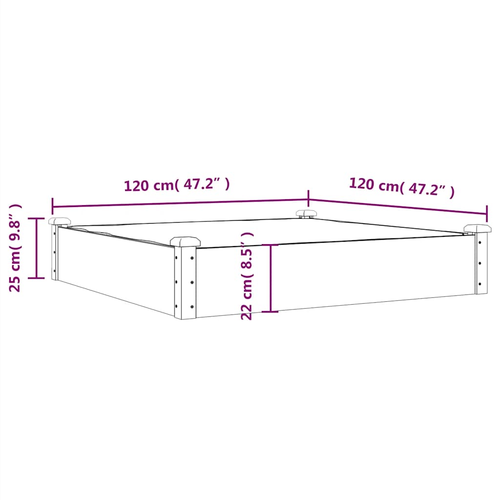 Høybed med foring 120x120x25 cm heltre gran vidaXL