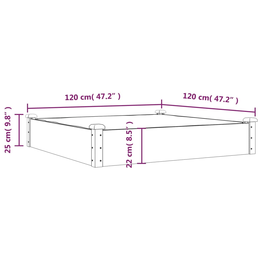 Høybed med foring grå 120x120x25 cm heltre gran
