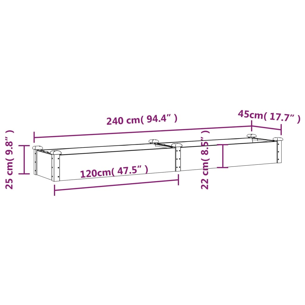 Høybed med foring 240x45x25 cm heltre gran vidaXL