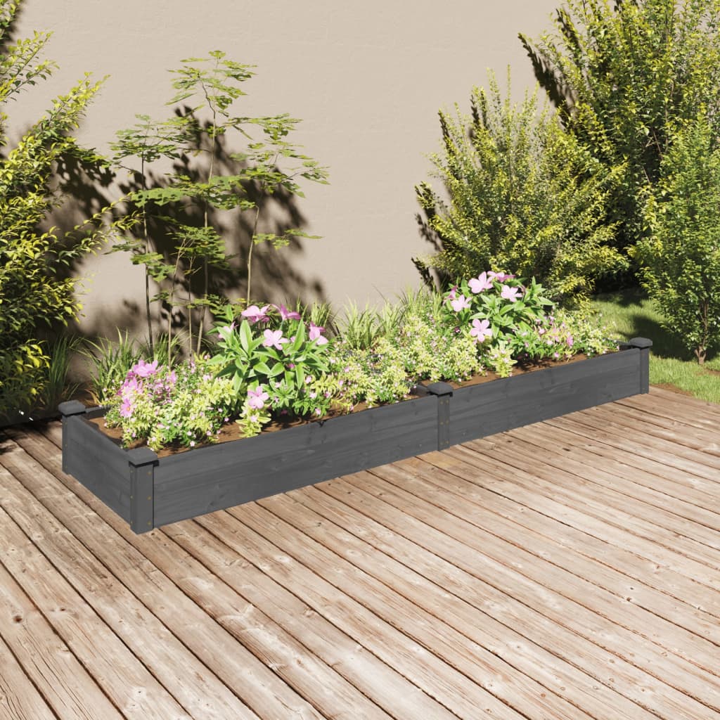 Høybed med foring grå 240x60x25 cm heltre gran vidaXL