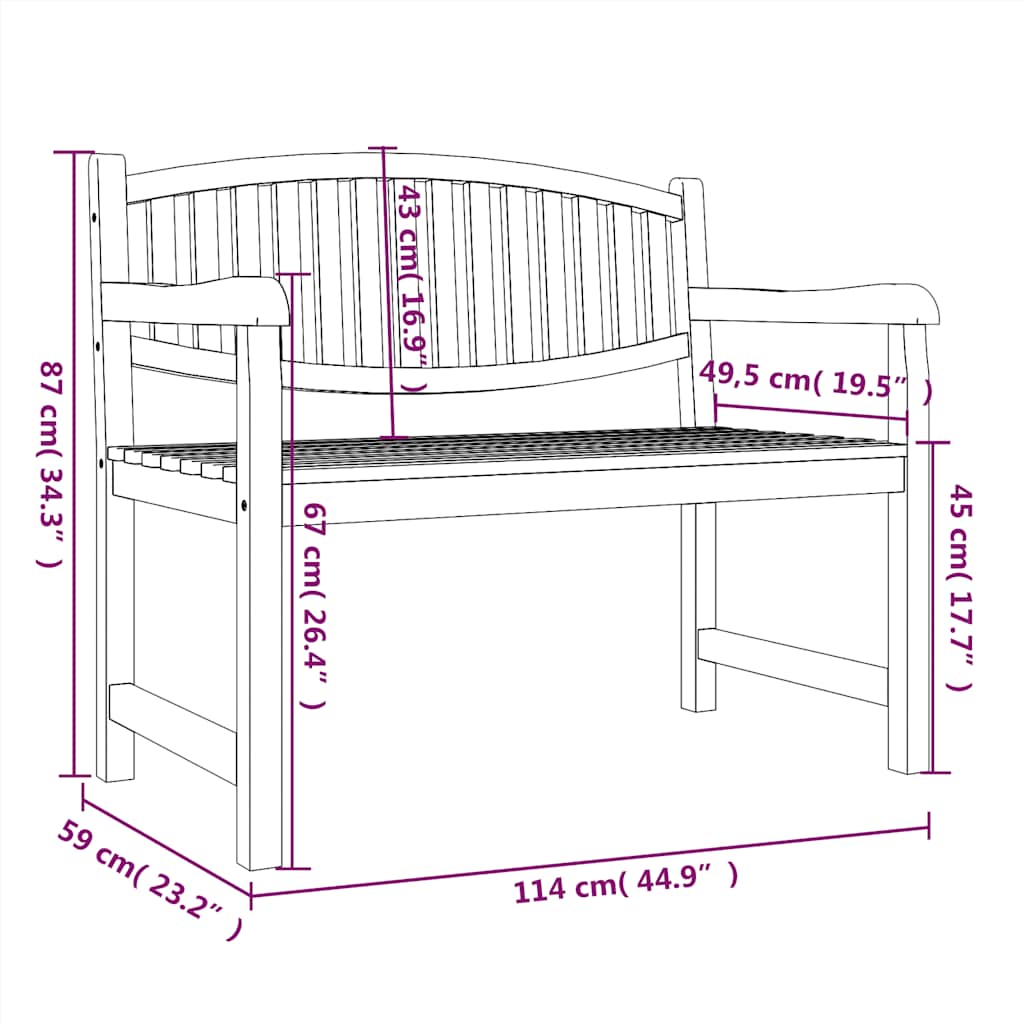 Hagebenk 114x59x87 cm heltre teak vidaXL