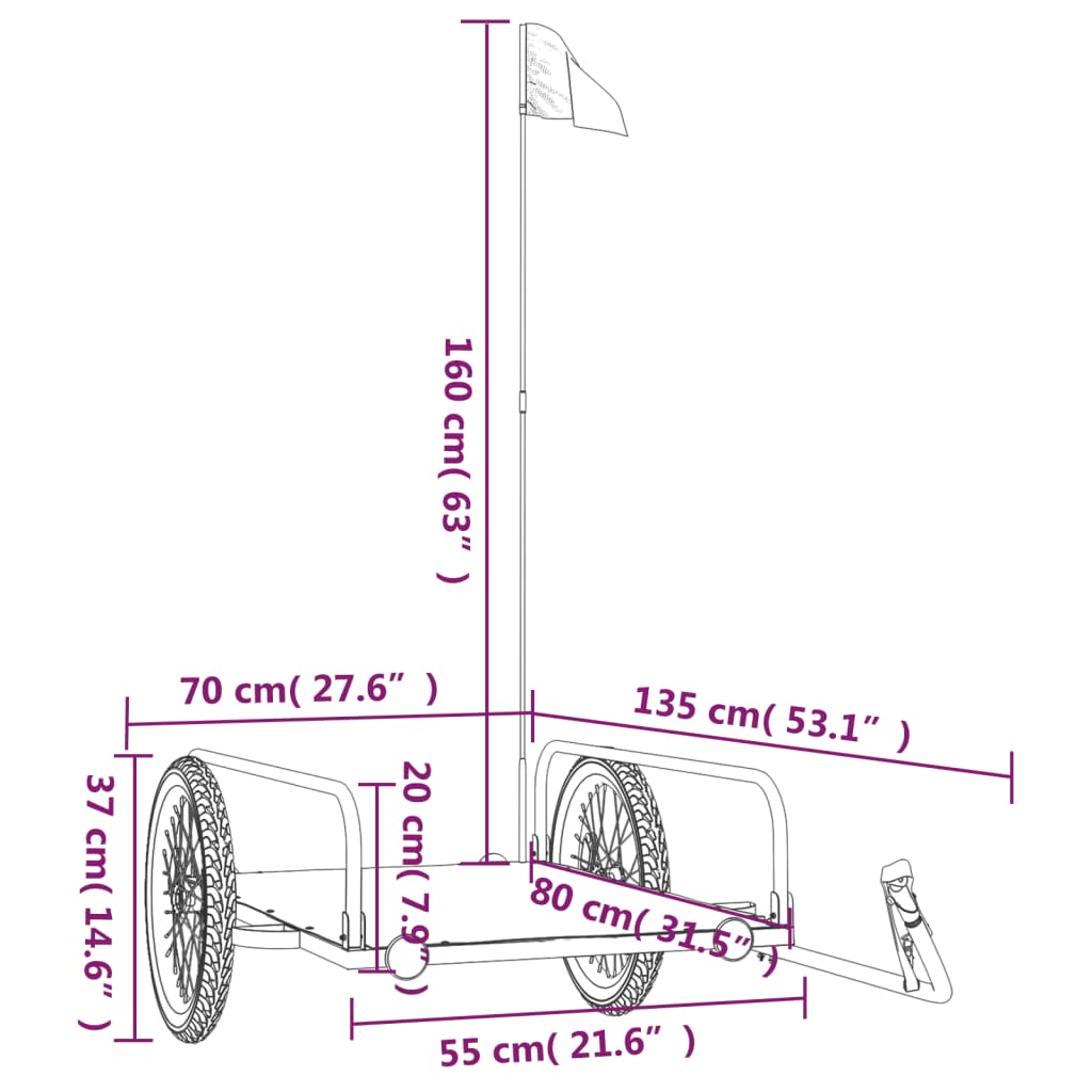 Sykkelhenger svart 135x70x37 cm jern vidaXL
