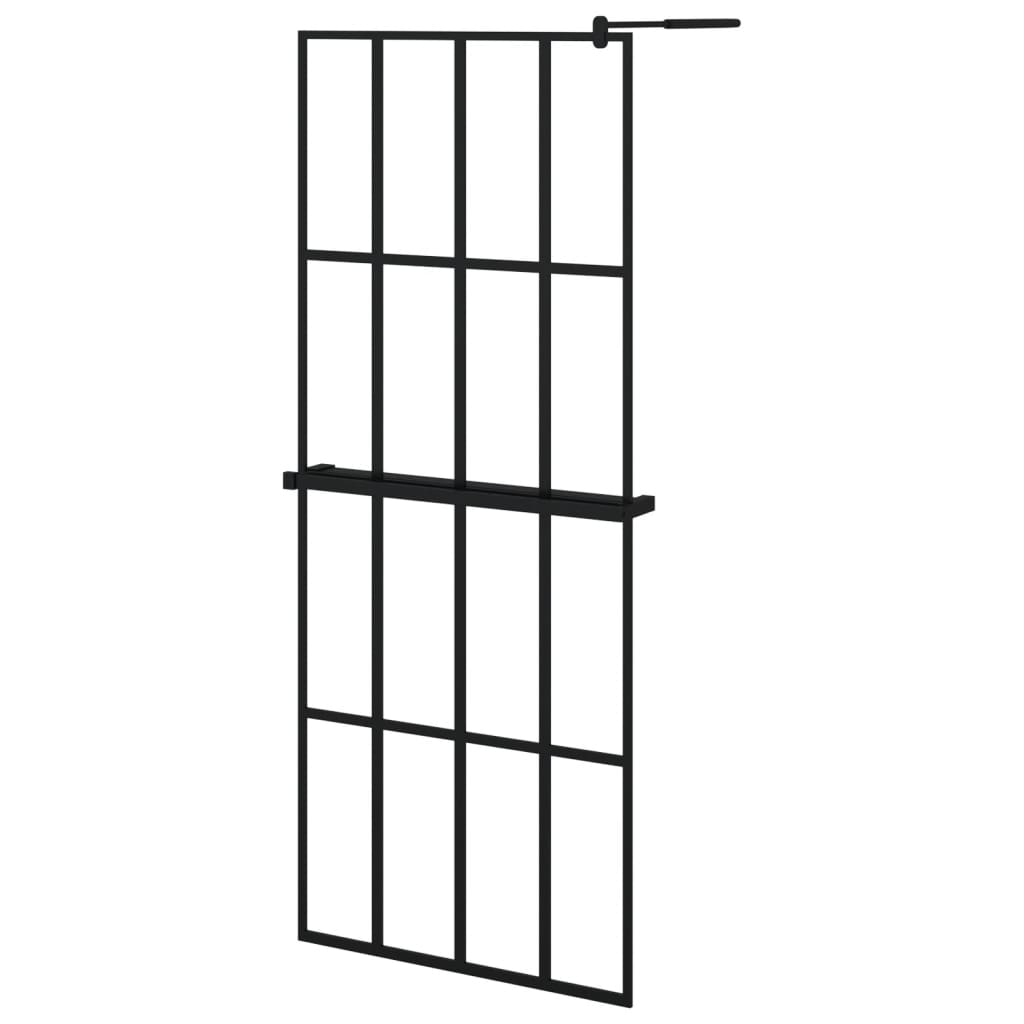 Dusjvegg med hylle svart 80x195 cm ESG-glass og aluminium vidaXL