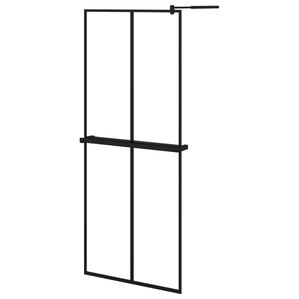 Dusjvegg med hylle svart 80x195 cm ESG-glass og aluminium vidaXL