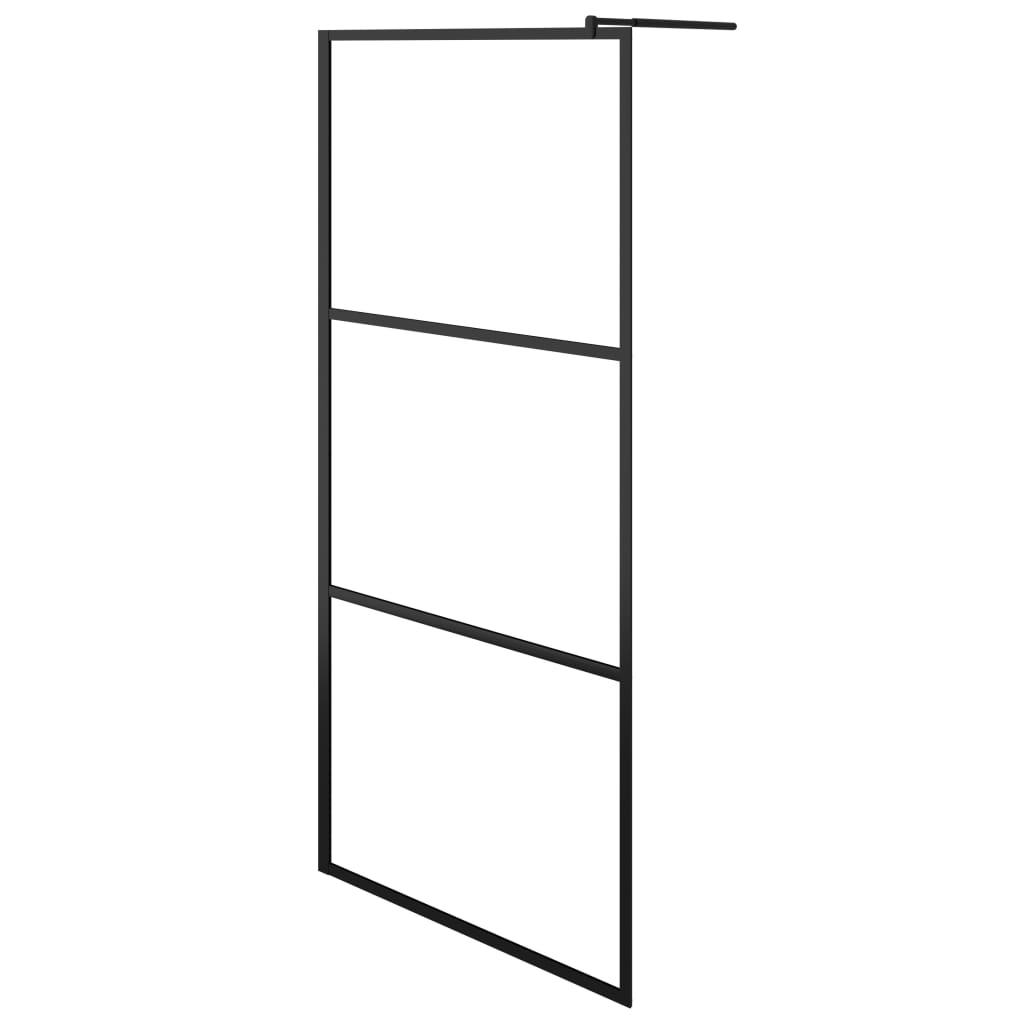 Dusjvegg med hylle svart 80x195 cm ESG-glass og aluminium