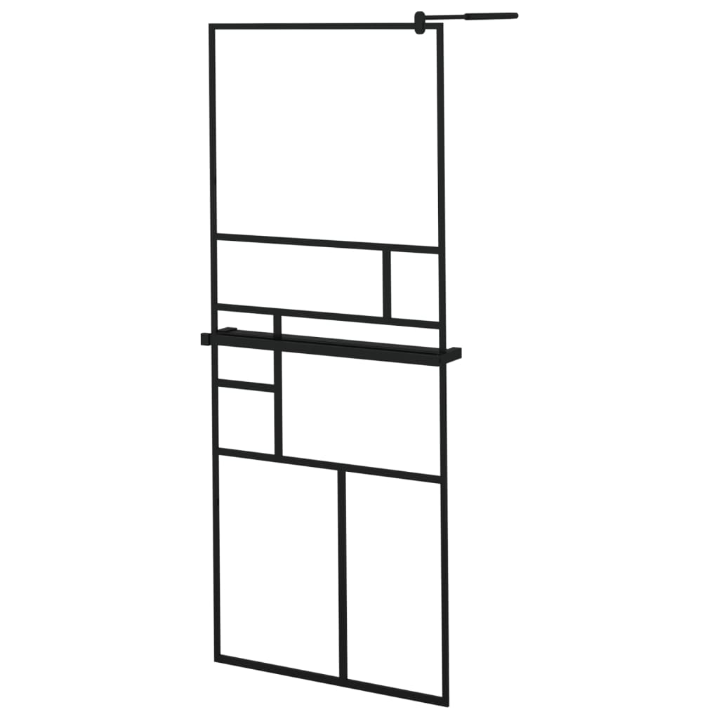 Dusjvegg med hylle svart 80x195 cm ESG-glass og aluminium vidaXL