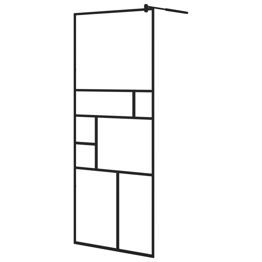 Dusjvegg med hylle svart 80x195 cm ESG-glass og aluminium vidaXL