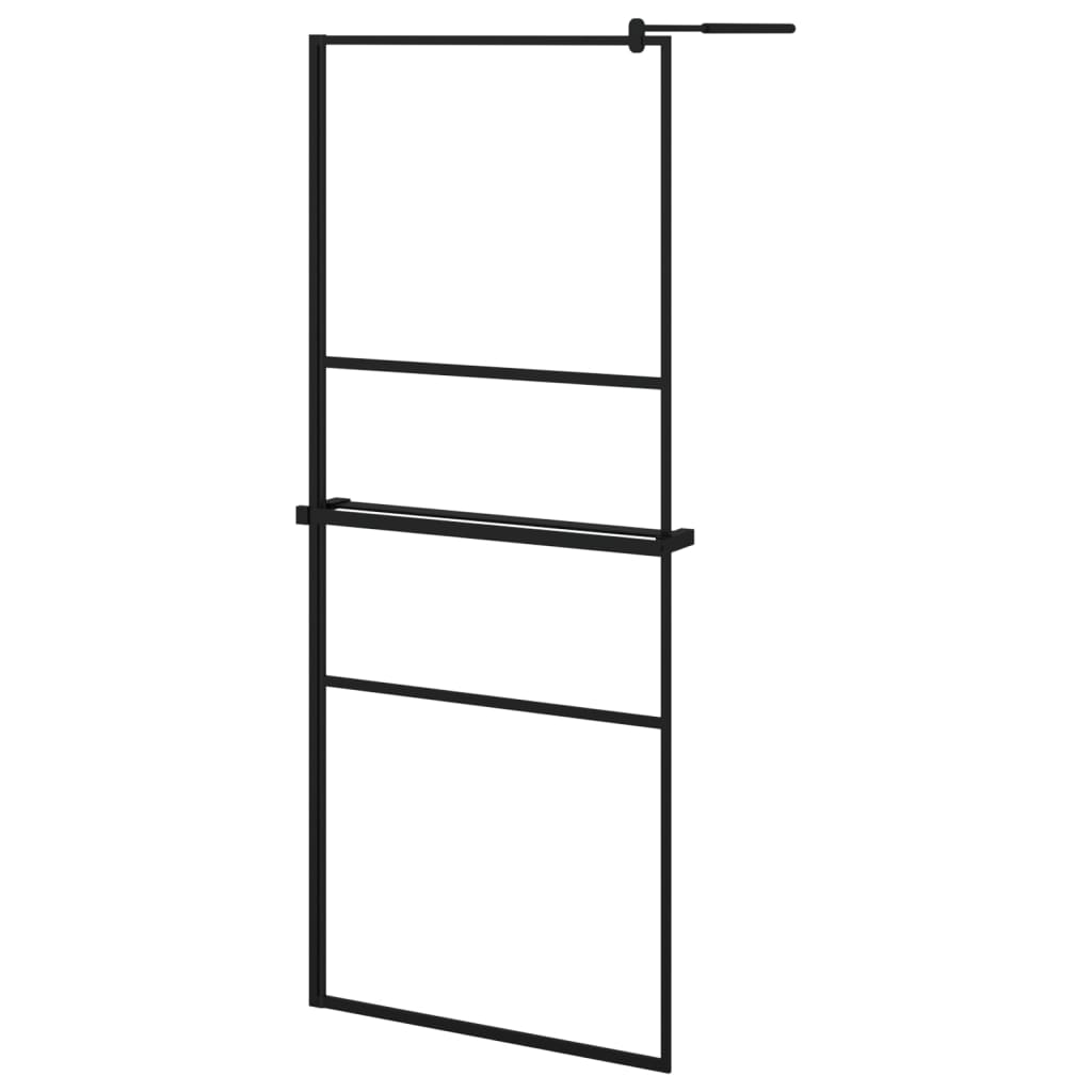 Dusjvegg med hylle svart 80x195 cm ESG-glass og aluminium