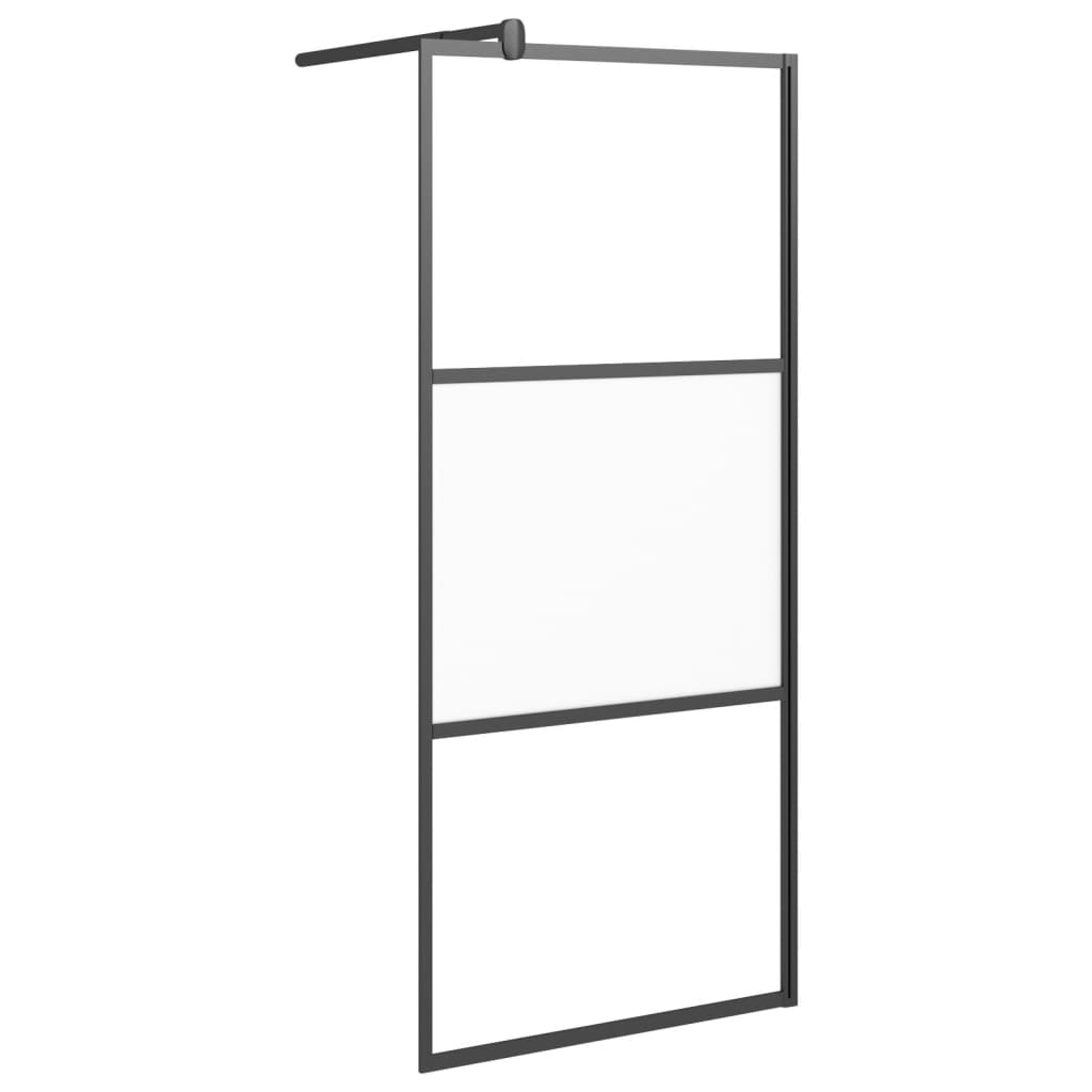 Dusjvegg med hylle svart 80x195 cm ESG-glass og aluminium