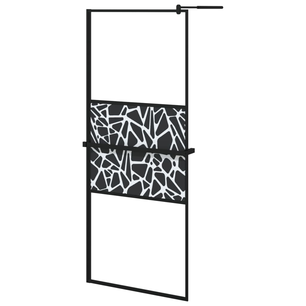 Dusjvegg med hylle svart 80x195 cm ESG-glass og aluminium vidaXL