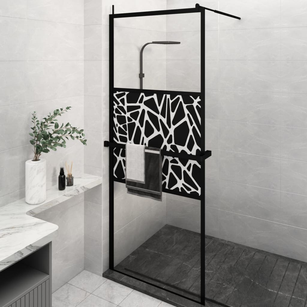 Dusjvegg med hylle svart 80x195 cm ESG-glass og aluminium vidaXL