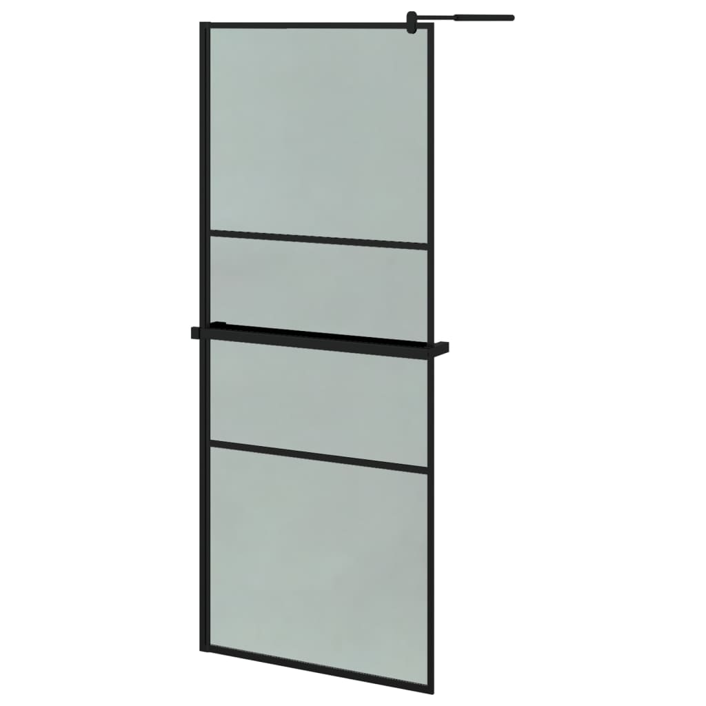 Dusjvegg med hylle svart 80x195 cm ESG-glass og aluminium vidaXL