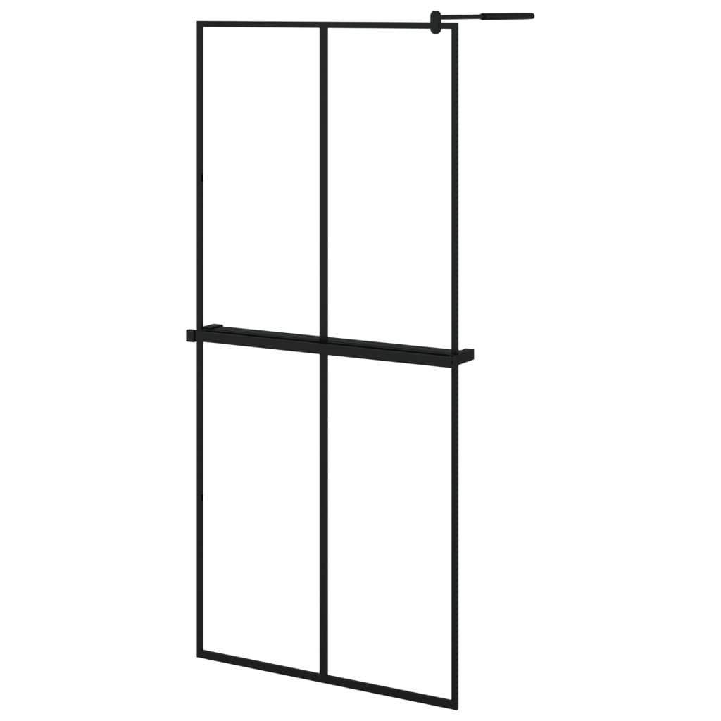 Dusjvegg med hylle svart 90x195 cm ESG-glass og aluminium vidaXL
