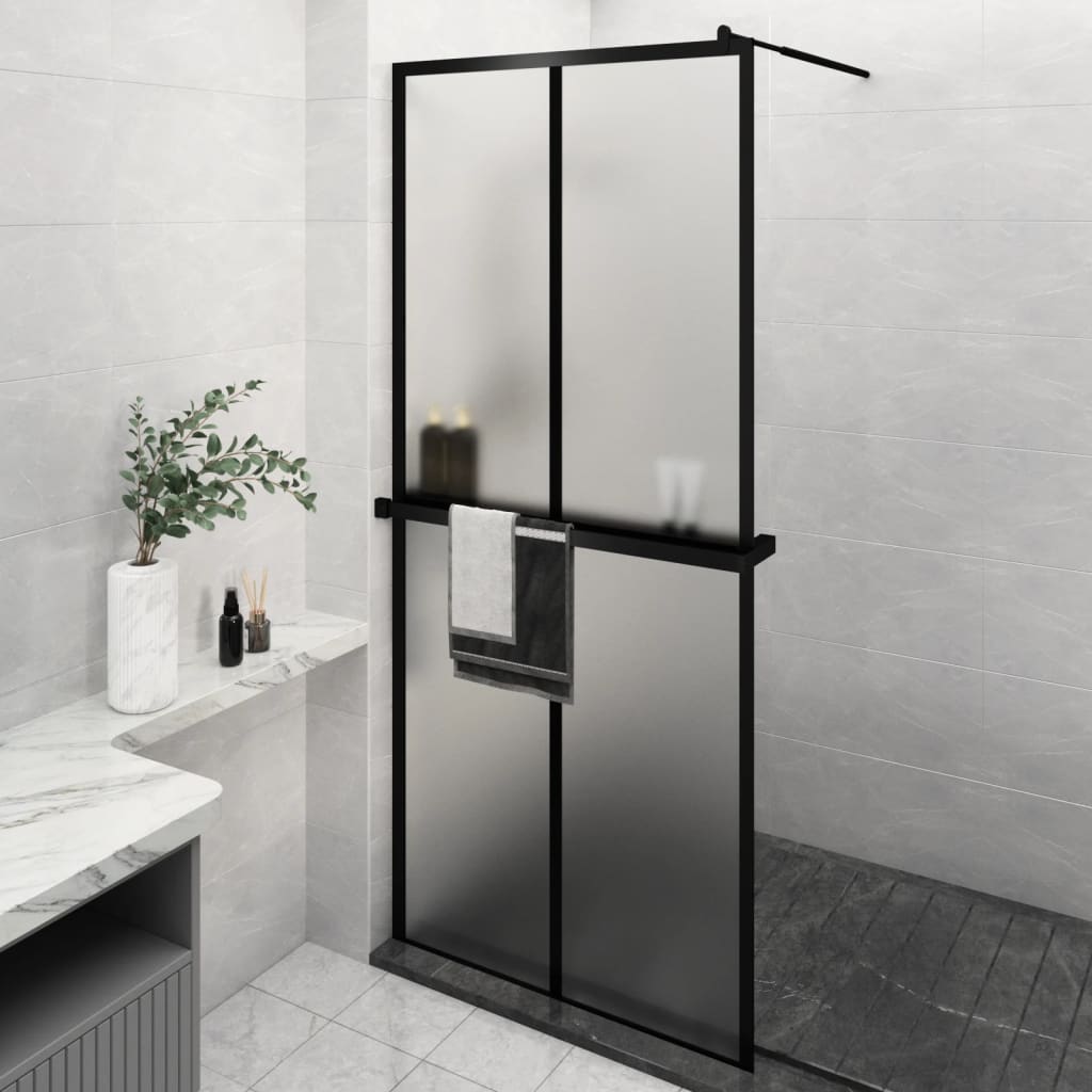 Dusjvegg med hylle svart 90x195 cm ESG-glass og aluminium vidaXL
