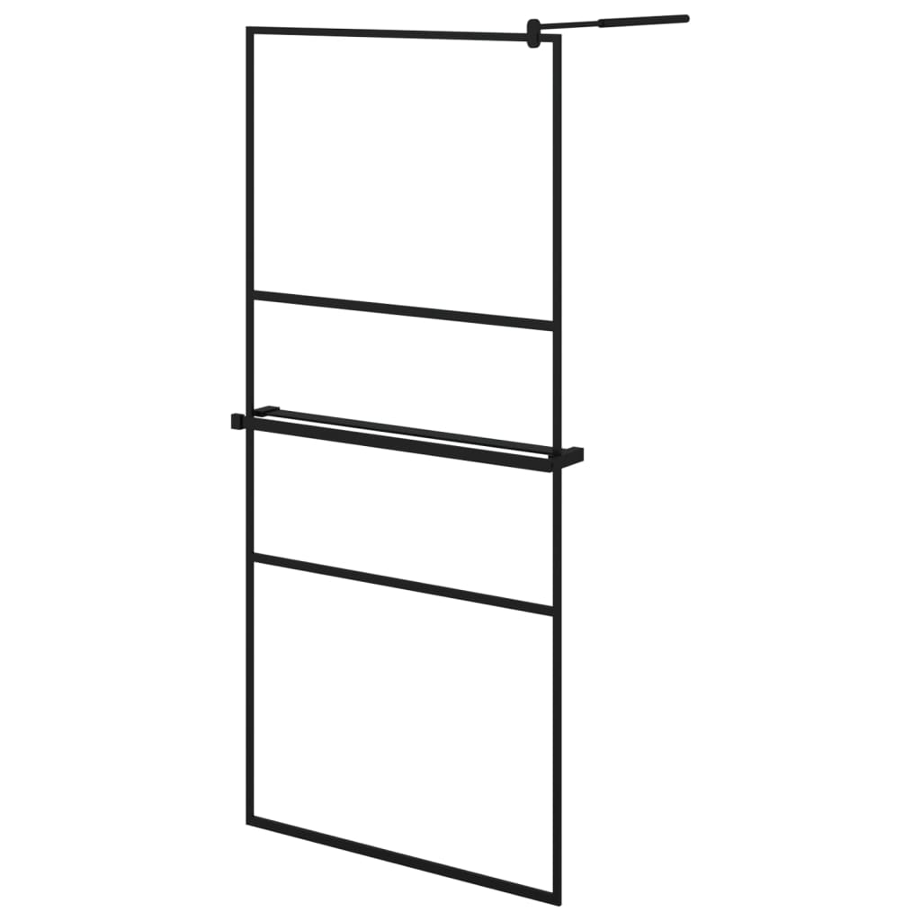 Dusjvegg med hylle svart 90x195 cm ESG-glass og aluminium vidaXL