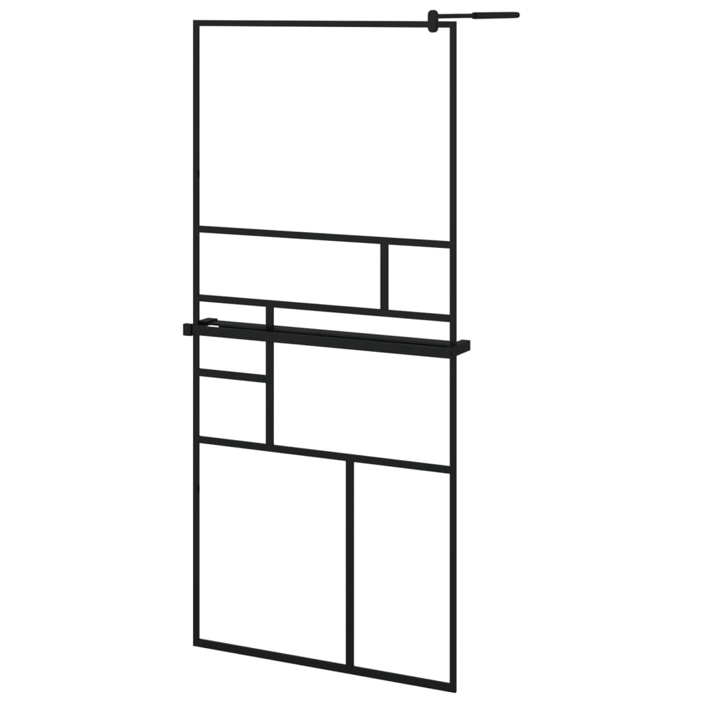 Dusjvegg med hylle svart 90x195 cm ESG-glass og aluminium vidaXL