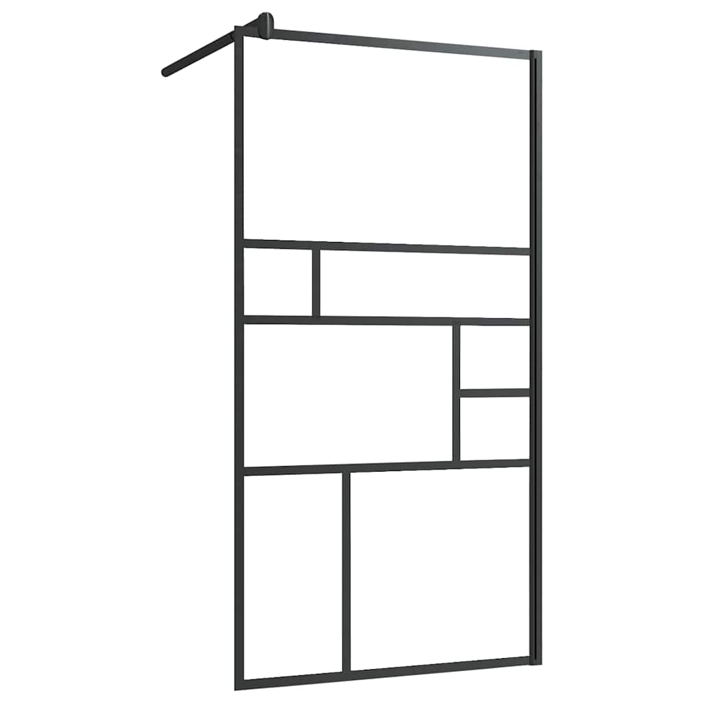 Dusjvegg med hylle svart 90x195 cm ESG-glass og aluminium vidaXL