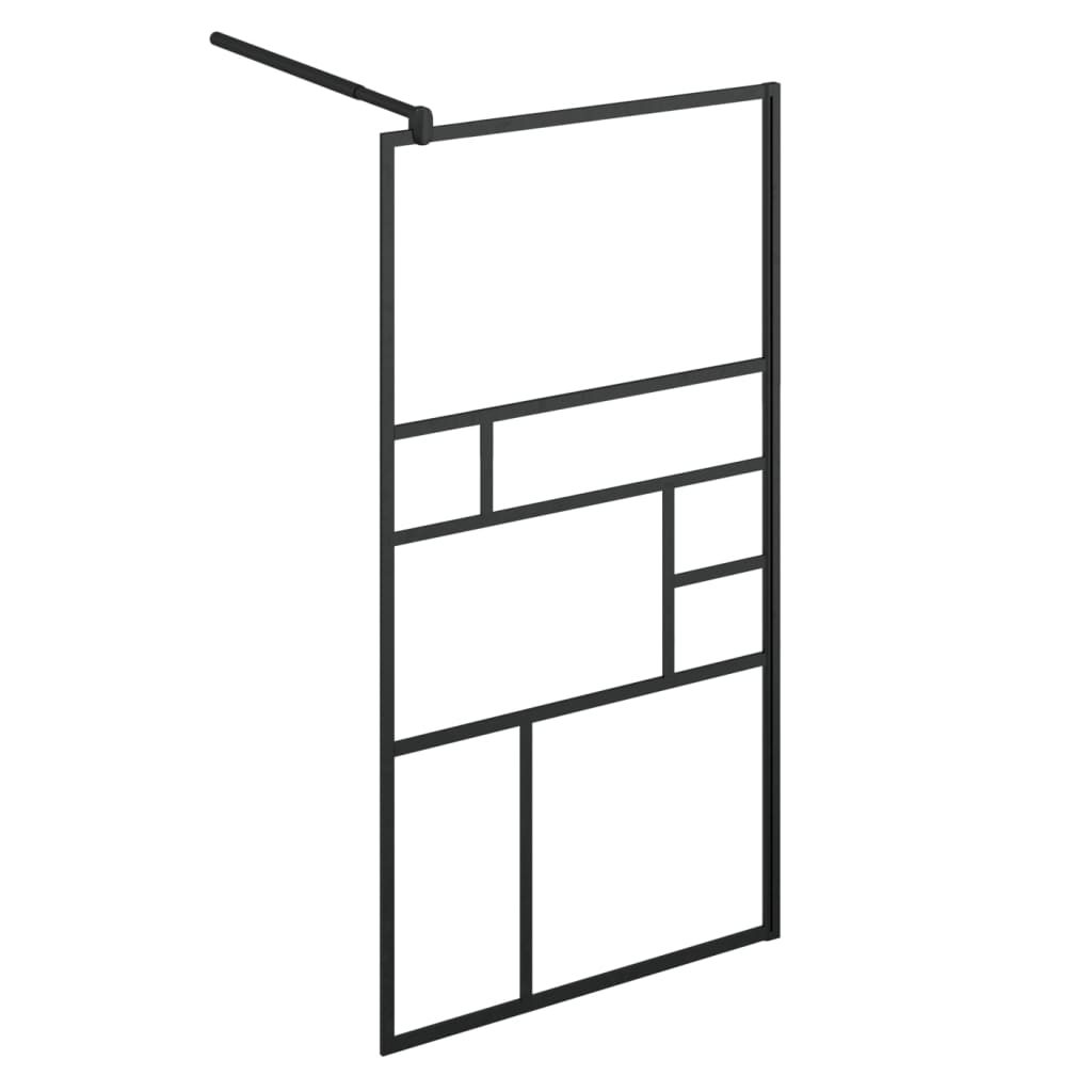 Dusjvegg med hylle svart 90x195 cm ESG-glass og aluminium vidaXL