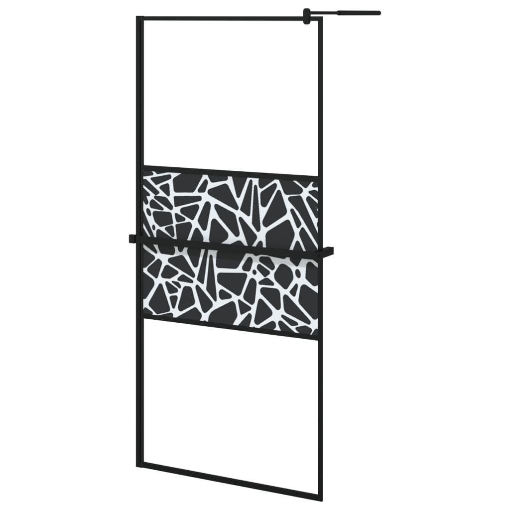 Dusjvegg med hylle svart 90x195 cm ESG-glass og aluminium vidaXL