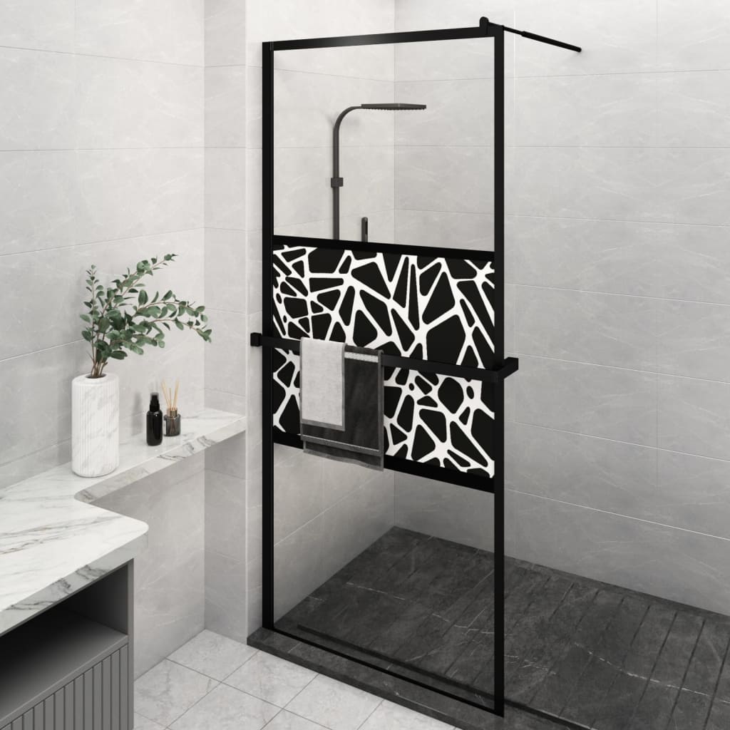 Dusjvegg med hylle svart 90x195 cm ESG-glass og aluminium vidaXL