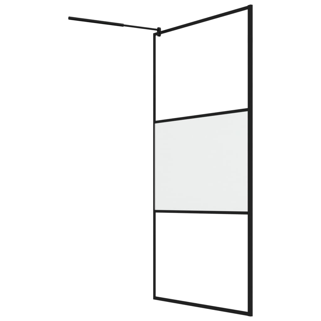 Dusjvegg med hylle svart 115x195 cm ESG-glass og aluminium vidaXL