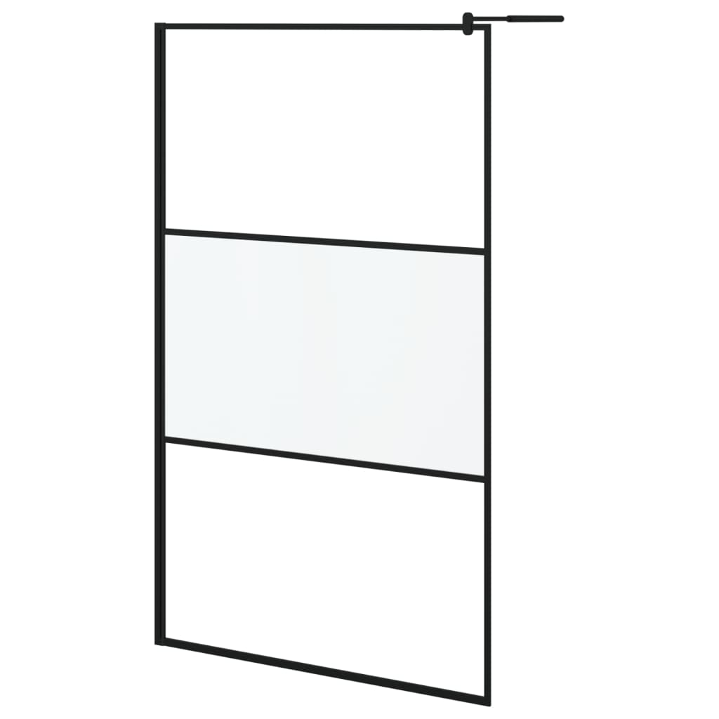 Dusjvegg med hylle svart 115x195 cm ESG-glass og aluminium vidaXL