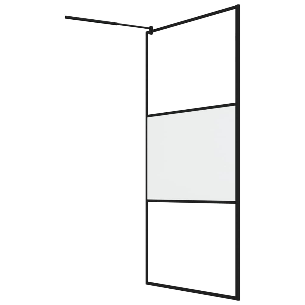 Dusjvegg med hylle svart 115x195 cm ESG-glass og aluminium vidaXL